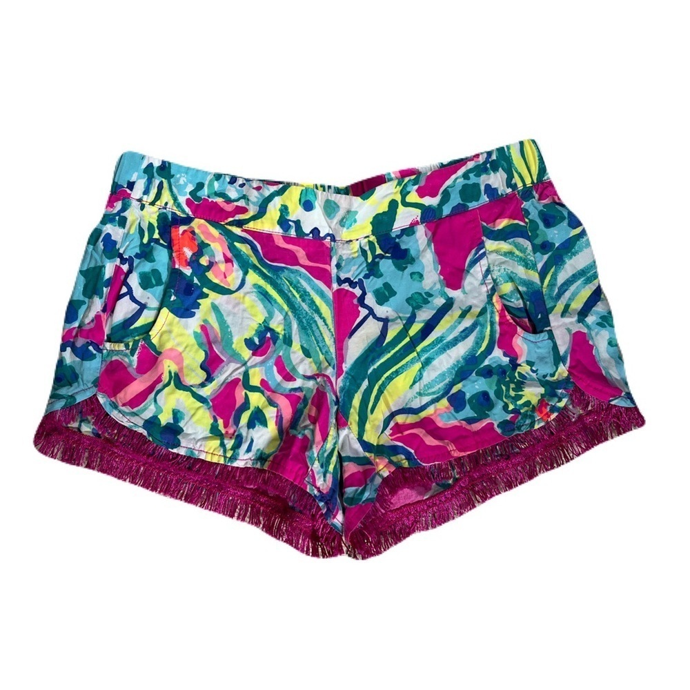 Lilly Pulitzer Vibrant Patterned Fringed Shorts with Pockets